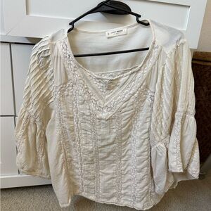 Lucky Brand Cream Boho Embroidered Peasant Blouse